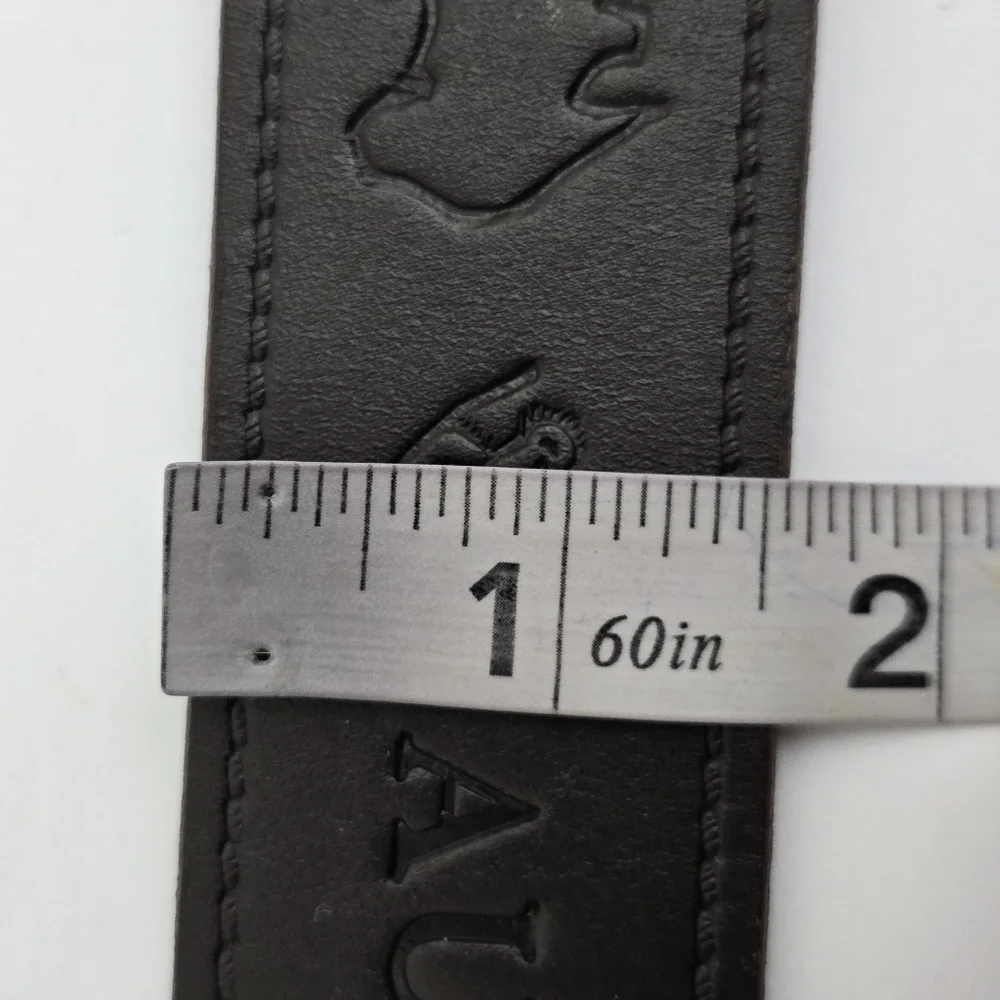 AUSTRALIA‎ belt size 36 Leather Brown Embossed Kangaroo Map Symbols Gold Buckle